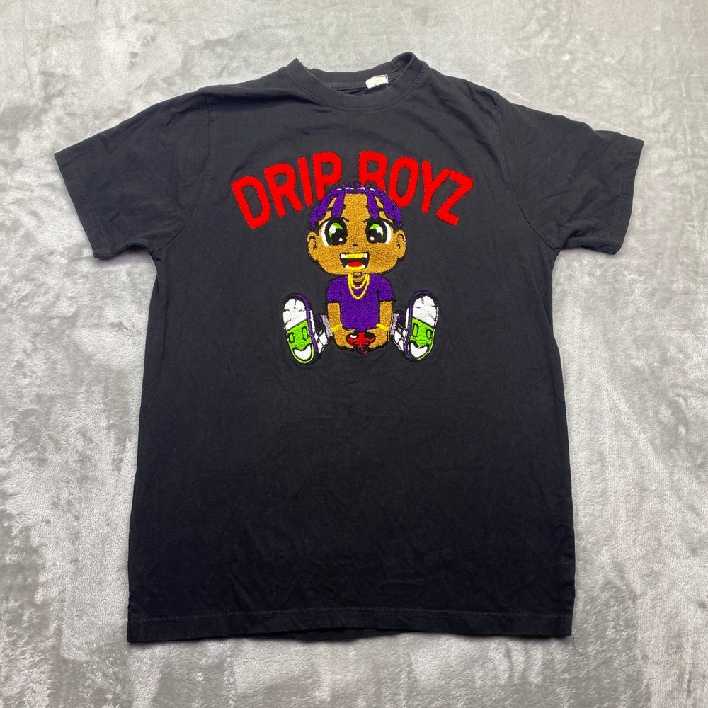 FWRD Denim Drip Boyz Chenille Patch Graphic T-Shirt Black Mens‎ Large Street